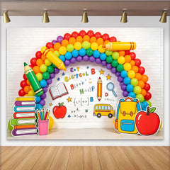 Lofaris Toile de fond arc-en-ciel pour la rentrée des classes avec fournitures scolaires, décor coloré pour studio photo et événement éducatif