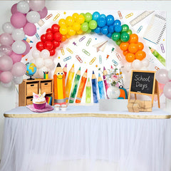 Lofaris Toile de fond pour la rentrée scolaire avec ballons arc-en-ciel et crayons, décor de fournitures scolaires pour studio photo