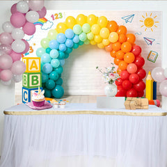 Lofaris Toile de fond anniversaire enfants thème école ballons arc-en-ciel, magnifique décor de fête pour studio photo et apprentissage