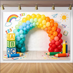 Lofaris Toile de fond anniversaire enfants thème école ballons arc-en-ciel, magnifique décor de fête pour studio photo et apprentissage