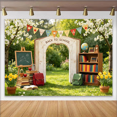 Lofaris Toile de fond pour la rentrée scolaire avec arche livre et tableau noir, décor éducatif pour studio photo et fête d'école