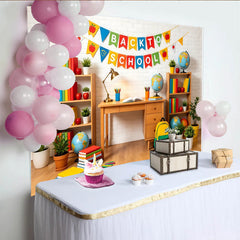 Lofaris Toile de fond colorée pour la rentrée scolaire avec livres et globes, décor de salle de classe et arrière-plan pour studio photo