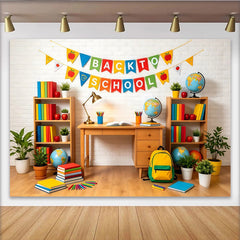 Lofaris Toile de fond colorée pour la rentrée scolaire avec livres et globes, décor de salle de classe et arrière-plan pour studio photo