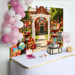 Lofaris Toile de fond rentrée des classes colorée avec livres et fournitures scolaires, magnifique décor pour studio photo