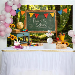 Lofaris Toile de fond pour la rentrée des classes avec tableau noir et livres, décor rustique de forêt avec tournesols pour studio photo