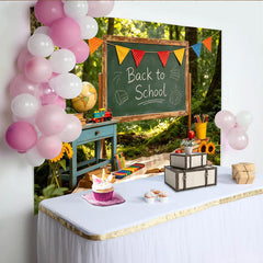 Lofaris Toile de fond pour la rentrée des classes avec tableau noir et livres, décor rustique de forêt avec tournesols pour studio photo