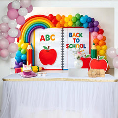 Lofaris Toile de fond colorée pour la rentrée scolaire avec ballons arc-en-ciel et pommes, décor éducatif pour studio photo