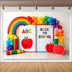 Lofaris Toile de fond colorée pour la rentrée scolaire avec ballons arc-en-ciel et pommes, décor éducatif pour studio photo