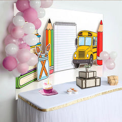 Lofaris Toile de fond colorée pour la rentrée scolaire avec bus livres et crayons, décor pour studio photo et événements scolaires