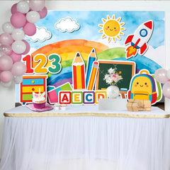 Lofaris Toile de fond pour la rentrée scolaire avec chiffres et lettres arc-en-ciel, décor éducatif pour enfants et studio photo