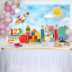 Lofaris Toile de fond pour la rentrée scolaire avec livres, chiffres et alphabet, magnifique décor éducatif pour studio photo et enfants