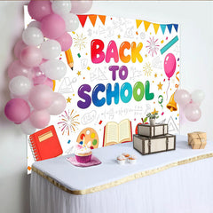 Lofaris Toile de fond pour la rentrée scolaire colorée avec fournitures et ballons, arrière-plan joyeux pour studio et décoration de classe