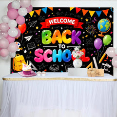 Lofaris Toile de fond pour la rentrée scolaire avec fournitures, lettres colorées et décor festif pour studio photo