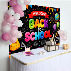 Lofaris Toile de fond pour la rentrée scolaire avec fournitures, lettres colorées et décor festif pour studio photo