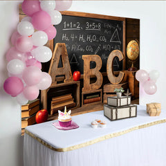 Lofaris Toile de fond de photographie scolaire avec tableau noir et lettres ABC, décor rustique pour studio photo et événement éducatif