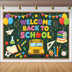 Lofaris Toile de fond colorée pour la rentrée scolaire avec bus et livres, décor festif pour studio photo et événement éducatif