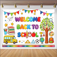 Lofaris Toile de fond colorée pour la rentrée scolaire avec bus et livres, décor de fête éducatif pour enfants et studio photo
