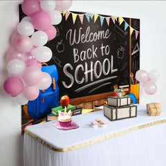Lofaris Toile de fond rentrée scolaire tableau noir avec sac à dos et livres, arrière-plan de classe pour studio photo et décor