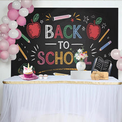 Lofaris Toile de fond rentrée scolaire tableau noir, pommes et crayons, arrière-plan de photographie pour studio ou événement éducatif