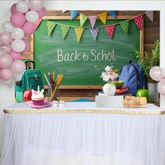 Lofaris Toile de fond rentrée scolaire avec tableau noir, livres et fournitures, arrière-plan coloré pour école et photographie