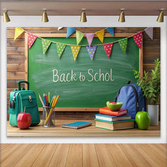 Lofaris Toile de fond rentrée scolaire avec tableau noir, livres et fournitures, arrière-plan coloré pour école et photographie