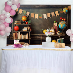 Lofaris Toile de fond de photographie bibliothèque vintage avec livres et globes, rustique pour studio photo et portraits d'enfants
