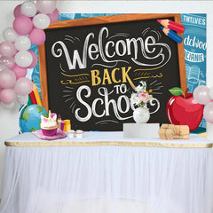 Lofaris Toile de fond tableau noir Welcome Back to School pour la rentrée scolaire, avec globe livres, arrière-plan de photographie pour studio