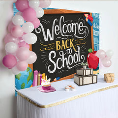 Lofaris Toile de fond tableau noir Welcome Back to School pour la rentrée scolaire, avec globe livres, arrière-plan de photographie pour studio