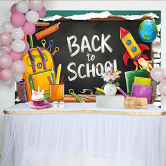 Lofaris Toile de fond rentrée scolaire avec tableau noir et fournitures, décor coloré pour studio photo et événement éducatif