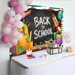 Lofaris Toile de fond rentrée scolaire avec tableau noir et fournitures, décor coloré pour studio photo et événement éducatif