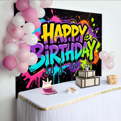 Lofaris Toile de fond pour anniversaire graffiti couleurs néon et éclaboussures, arrière-plan de fête moderne pour studio