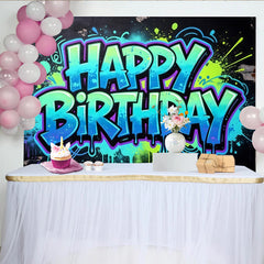 Lofaris Toile de fond pour anniversaire style graffiti urbain avec éclaboussures de peinture, coloré pour fête d'enfants ou séance photo