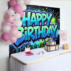 Lofaris Toile de fond pour anniversaire style graffiti urbain avec éclaboussures de peinture, coloré pour fête d'enfants ou séance photo