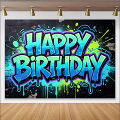 Lofaris Toile de fond pour anniversaire style graffiti urbain avec éclaboussures de peinture, coloré pour fête d'enfants ou séance photo