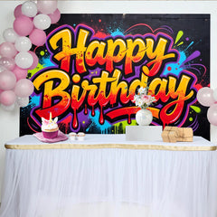 Lofaris Toile de fond pour anniversaire graffiti avec couleurs vives et éclaboussures de peinture, décor de fête urbain pour studio photo