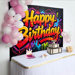 Lofaris Toile de fond pour anniversaire graffiti avec couleurs vives et éclaboussures de peinture, décor de fête urbain pour studio photo