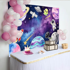 Lofaris Toile de fond pour anniversaire espace avec astronaute et planètes colorées, décor de galaxie pour fête d'enfants et studio photo