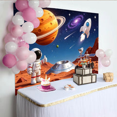 Lofaris Toile de fond pour anniversaire espace astronaute et fusée, magnifique décor de planète rouge pour studio photo
