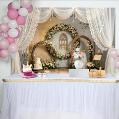 Lofaris Toile de fond de mariage élégante avec arche florale et vitrail, décor romantique pour cérémonie et studio photo