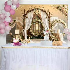 Lofaris Toile de fond mariage romantique avec vitrail et arche fleurie, élégant décor de cérémonie pour studio photo