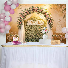 Lofaris Toile de fond mariage arc floral Mr et Mrs roses et blanches, élégant décor romantique pour cérémonie et studio photo