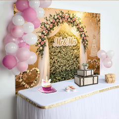 Lofaris Toile de fond mariage arc floral Mr et Mrs roses et blanches, élégant décor romantique pour cérémonie et studio photo