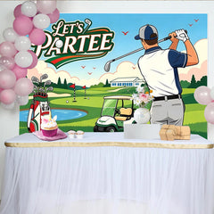 Lofaris Toile de fond anniversaire golf avec joueur et voiturette, décor de fête idéal pour studio photo et événement sportif
