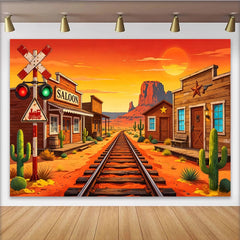 Lofaris Toile de fond de photographie western avec train, désert et saloon, arrière-plan vintage pour studio photo professionnel