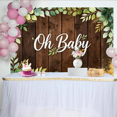 Lofaris Toile de fond pour baby shower eucalyptus et bois Oh Baby, décor rustique pour fête prénatale et séance photo