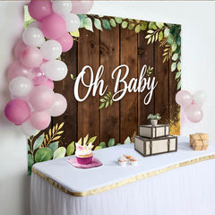 Lofaris Toile de fond pour baby shower eucalyptus et bois Oh Baby, décor rustique pour fête prénatale et séance photo