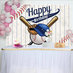 Lofaris Toile de fond joyeux anniversaire sport avec battes et casquette, magnifique décor pour fête d'enfants et studio photo