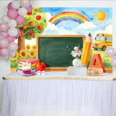 Lofaris Toile de fond pour la rentrée scolaire avec tableau noir et bus jaune, magnifique décor pour studio photo et fête d'école