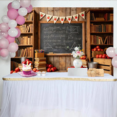 Lofaris Toile de fond de photographie salle de classe avec tableau noir et livres, décor pour studio photo et rentrée scolaire avec pommes