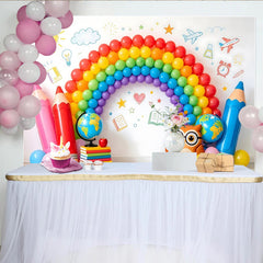 Lofaris Toile de fond rentrée scolaire ballons arc-en-ciel et fournitures, décor éducatif pour studio photo et fête d'enfants